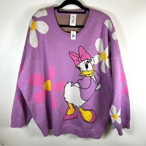 Disney Daisy Duck Purple Floral Oversized Knit Sweater Women's Plus Size‎ 3X NWT